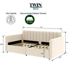 Bellemave® Twin Size Upholstered Daybed with 2 Drawers and Ribbed Tufted Backrest - Bellemave