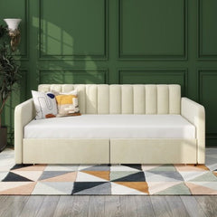 Bellemave® Twin Size Upholstered Daybed with 2 Drawers and Ribbed Tufted Backrest - Bellemave