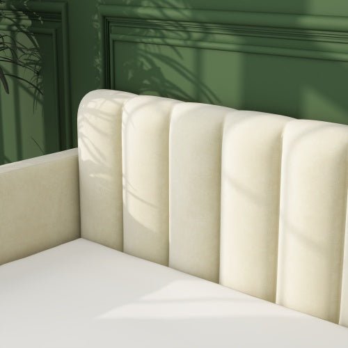 Bellemave® Twin Size Upholstered Daybed with 2 Drawers and Ribbed Tufted Backrest - Bellemave