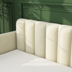 Bellemave® Twin Size Upholstered Daybed with 2 Drawers and Ribbed Tufted Backrest - Bellemave
