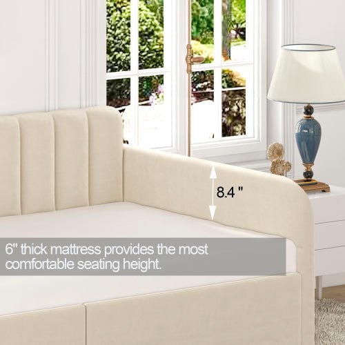 Bellemave® Twin Size Upholstered Daybed with 2 Drawers and Ribbed Tufted Backrest - Bellemave