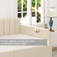 Bellemave® Twin Size Upholstered Daybed with 2 Drawers and Ribbed Tufted Backrest - Bellemave