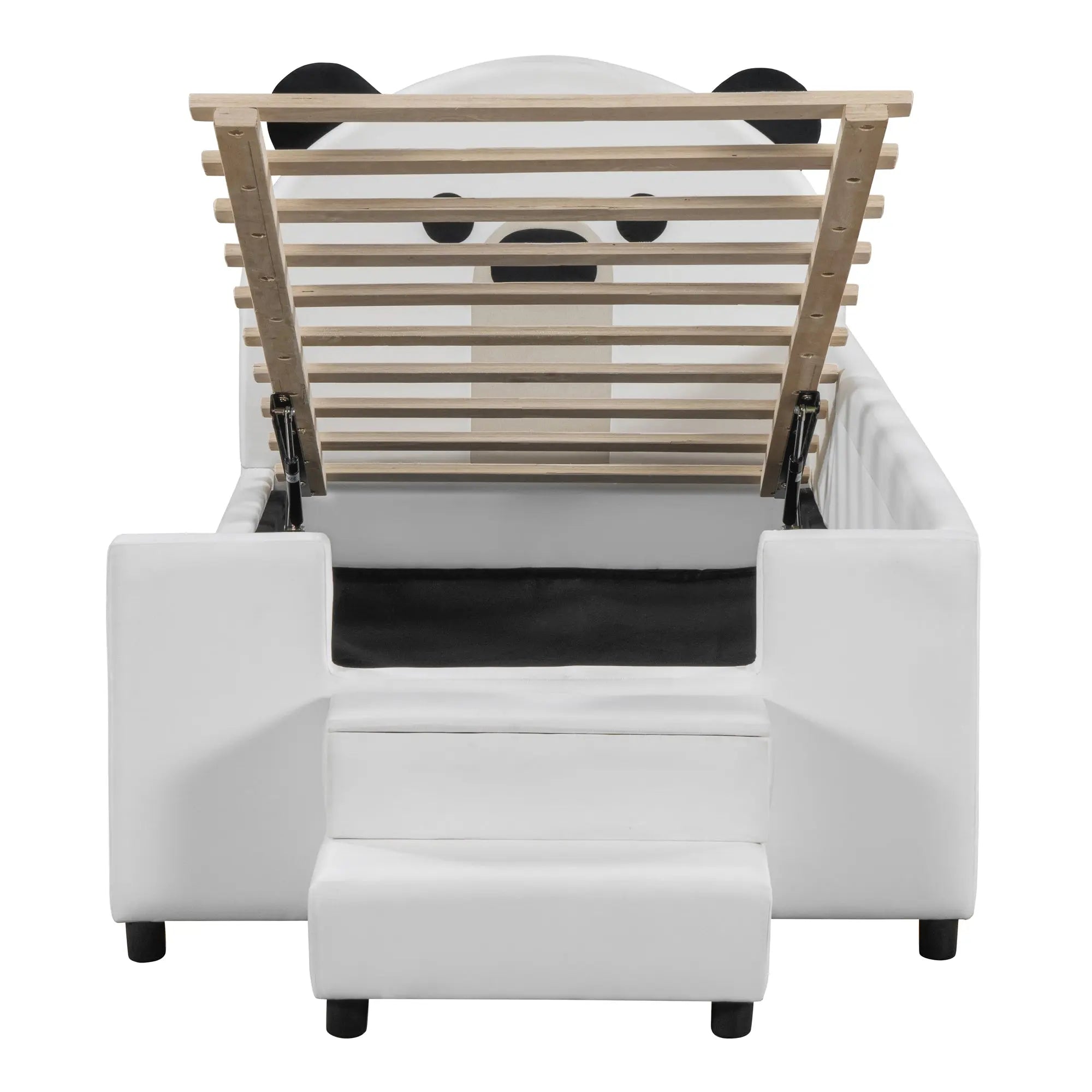 Bellemave® Twin Size Upholstered Daybed with Bear Shaped Headboard, Hydraulic System and Breathable Mesh Fence - Bellemave