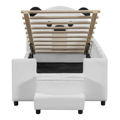 Bellemave® Twin Size Upholstered Daybed with Bear Shaped Headboard, Hydraulic System and Breathable Mesh Fence - Bellemave