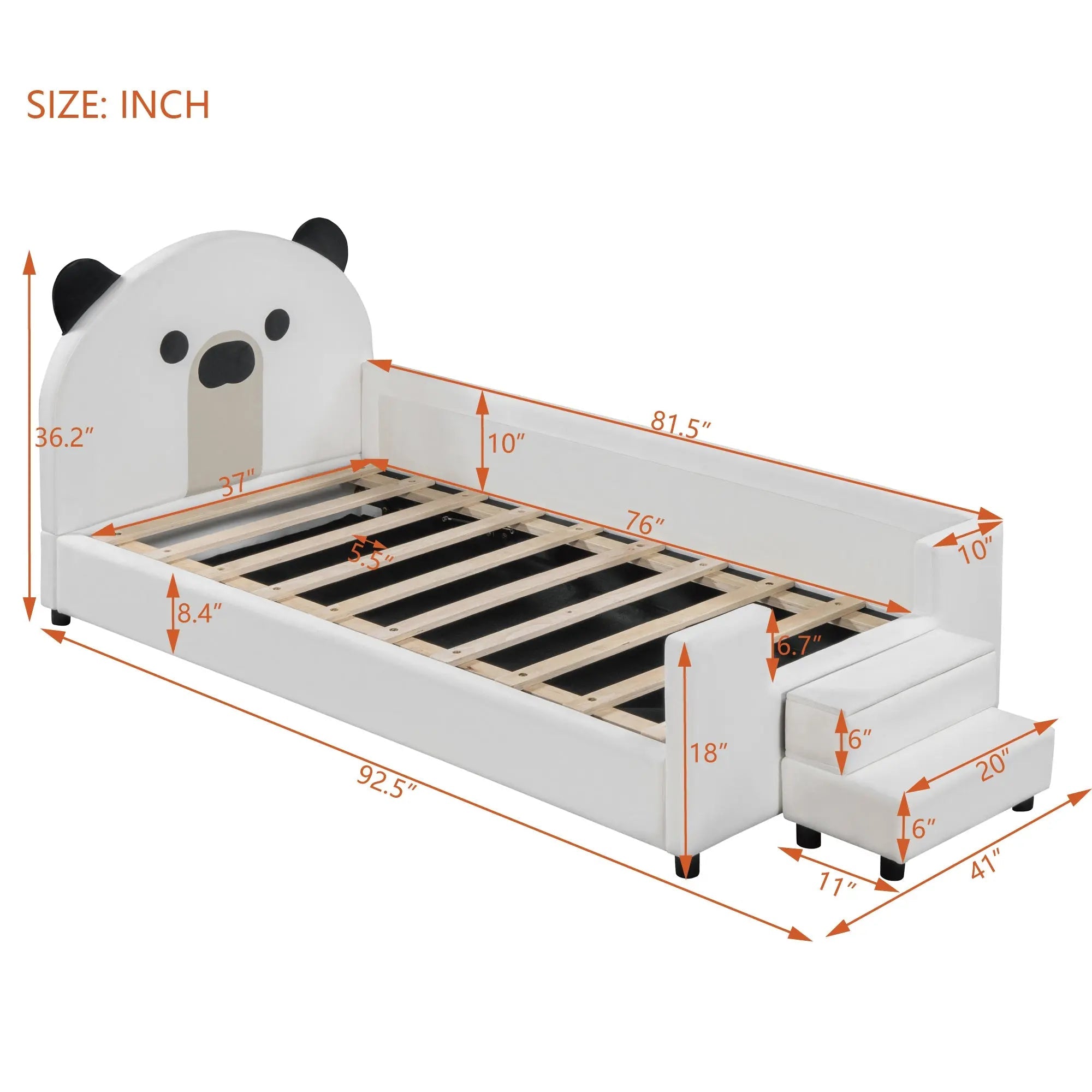 Bellemave® Twin Size Upholstered Daybed with Bear Shaped Headboard, Hydraulic System and Breathable Mesh Fence - Bellemave