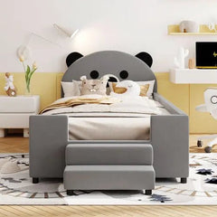 Bellemave® Twin Size Upholstered Daybed with Bear Shaped Headboard, Hydraulic System and Breathable Mesh Fence - Bellemave