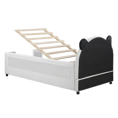 Bellemave® Twin Size Upholstered Daybed with Bear Shaped Headboard, Hydraulic System and Breathable Mesh Fence - Bellemave