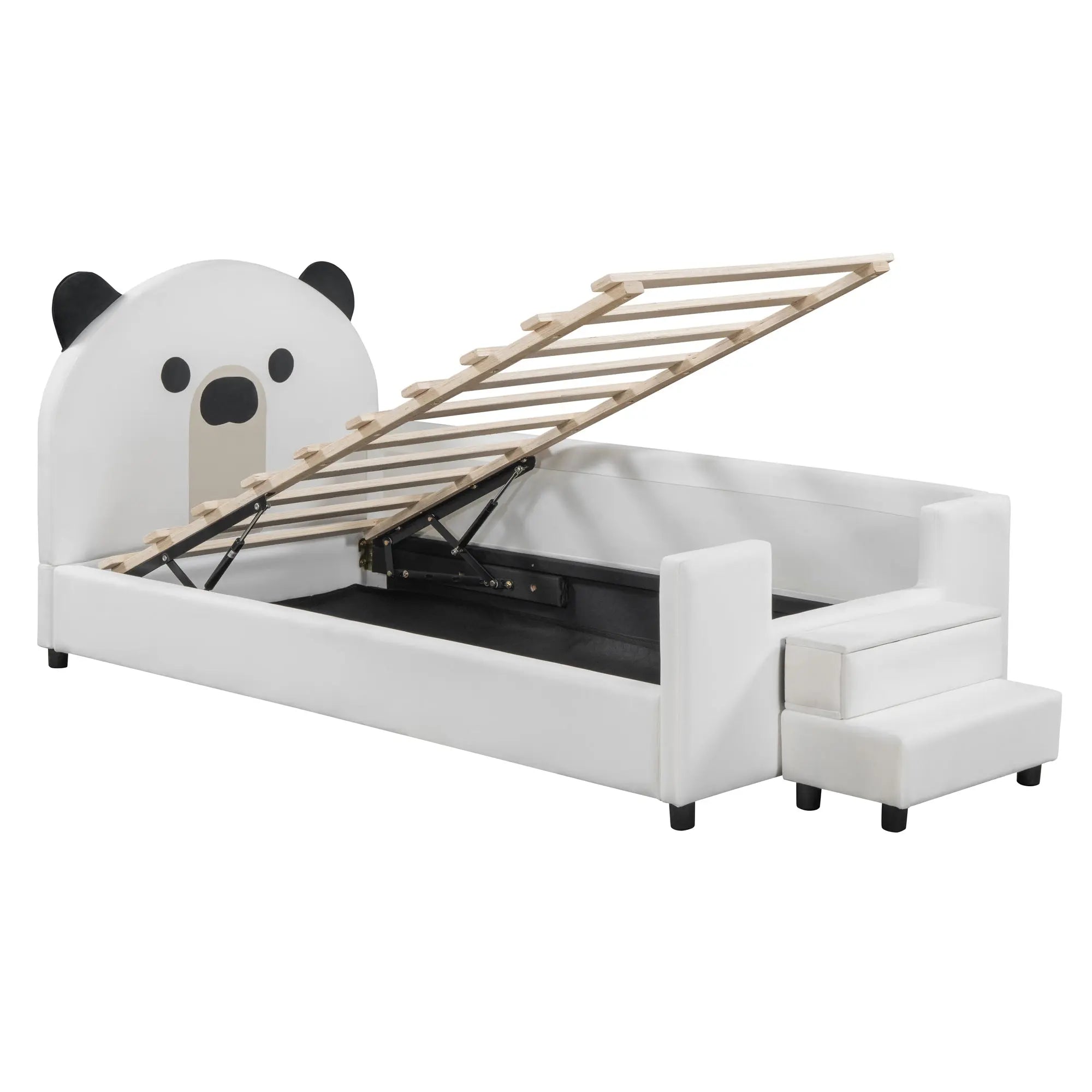 Bellemave® Twin Size Upholstered Daybed with Bear Shaped Headboard, Hydraulic System and Breathable Mesh Fence - Bellemave