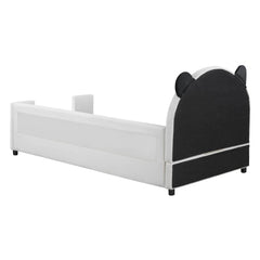 Bellemave® Twin Size Upholstered Daybed with Bear Shaped Headboard, Hydraulic System and Breathable Mesh Fence - Bellemave