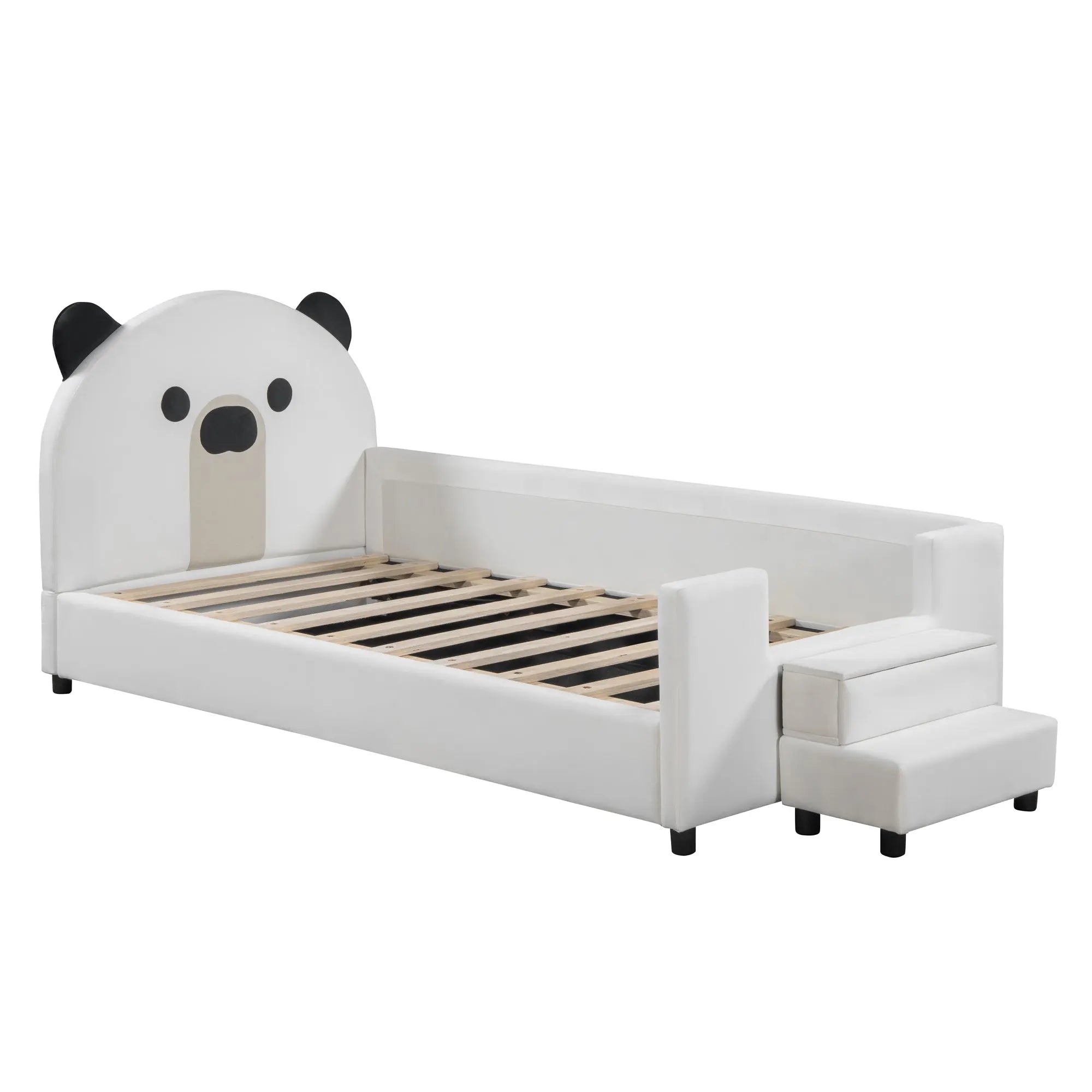 Bellemave® Twin Size Upholstered Daybed with Bear Shaped Headboard, Hydraulic System and Breathable Mesh Fence - Bellemave