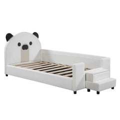 Bellemave® Twin Size Upholstered Daybed with Bear Shaped Headboard, Hydraulic System and Breathable Mesh Fence - Bellemave