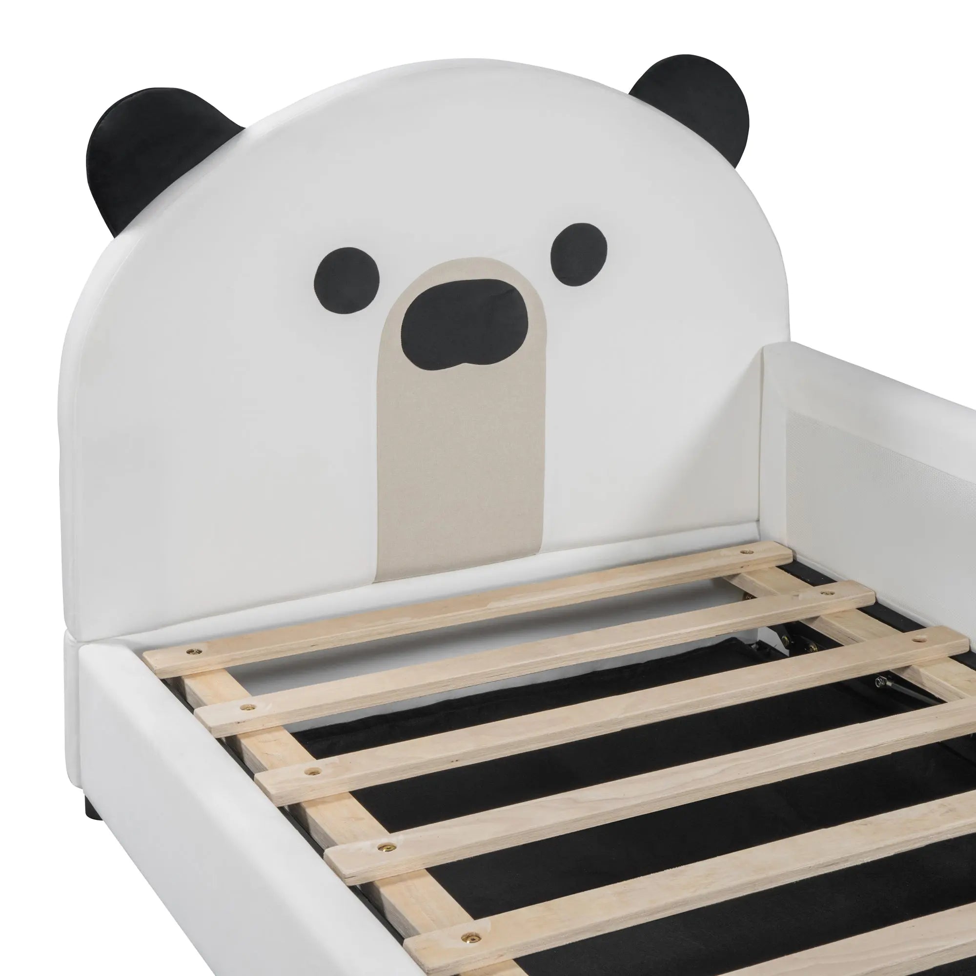 Bellemave® Twin Size Upholstered Daybed with Bear Shaped Headboard, Hydraulic System and Breathable Mesh Fence - Bellemave