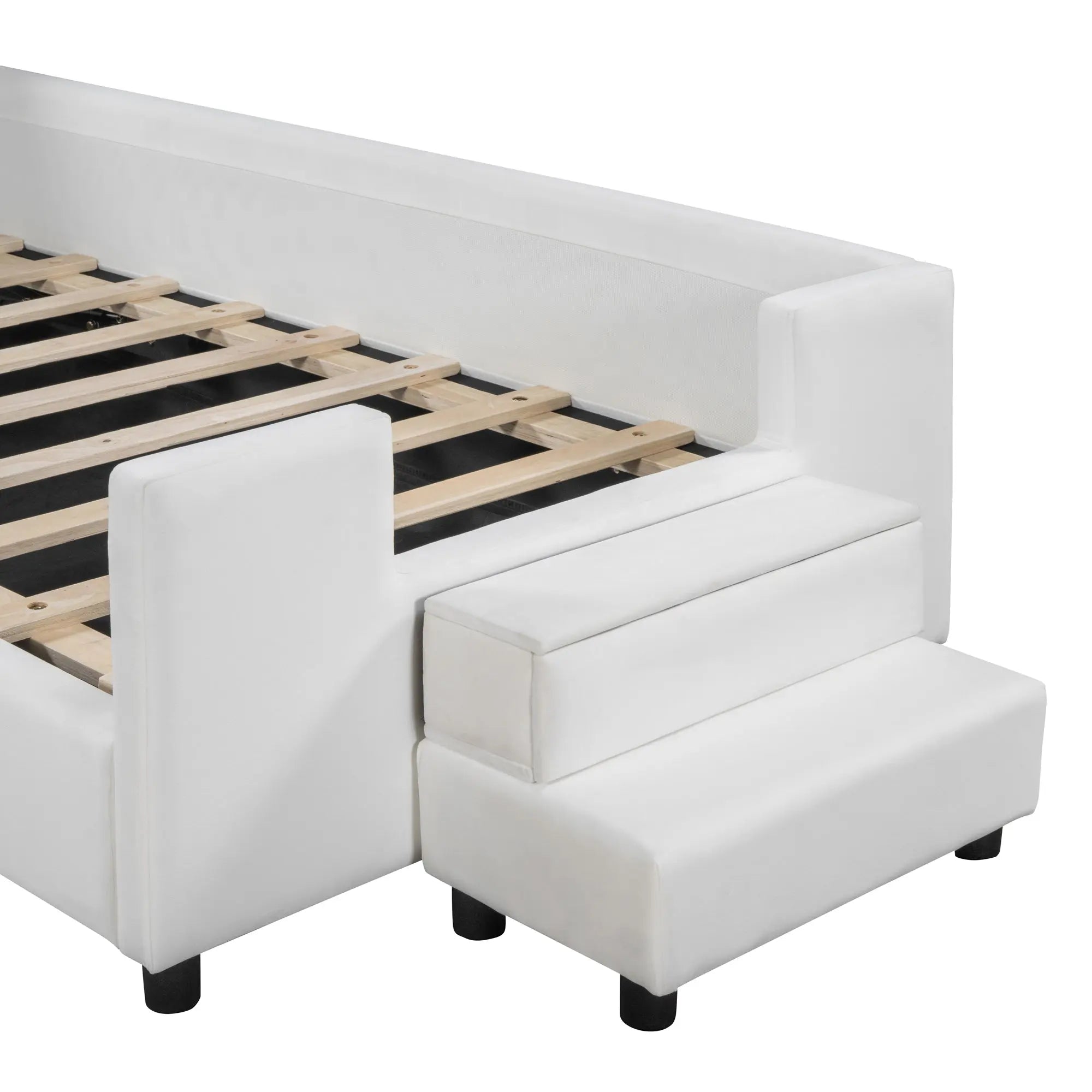 Bellemave® Twin Size Upholstered Daybed with Bear Shaped Headboard, Hydraulic System and Breathable Mesh Fence - Bellemave