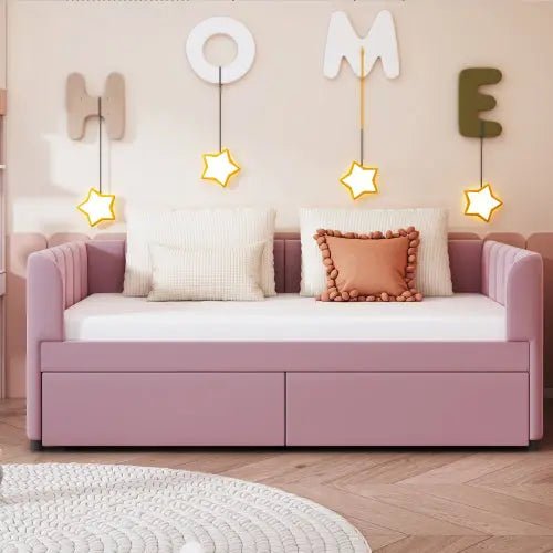 Bellemave® Twin Size Upholstered Daybed with Ergonomic Design Backrest and 2 Drawers - Bellemave