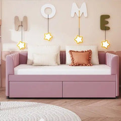 Bellemave® Twin Size Upholstered Daybed with Ergonomic Design Backrest and 2 Drawers - Bellemave