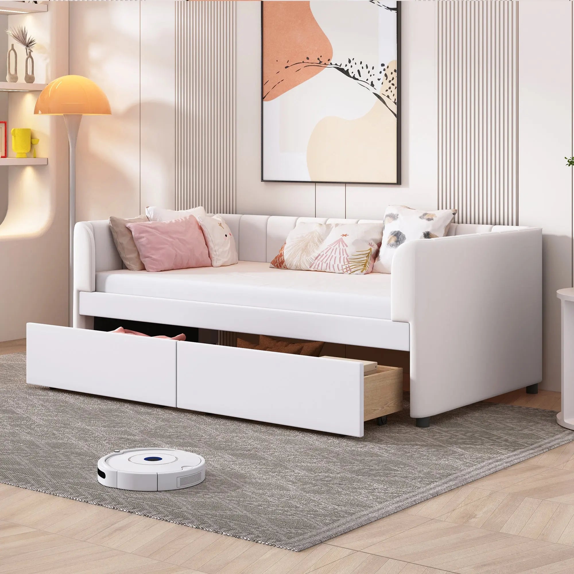 Bellemave® Twin Size Upholstered Daybed with Ergonomic Design Backrest and 2 Drawers - Bellemave