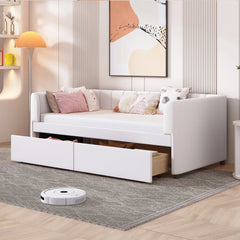 Bellemave® Twin Size Upholstered Daybed with Ergonomic Design Backrest and 2 Drawers - Bellemave