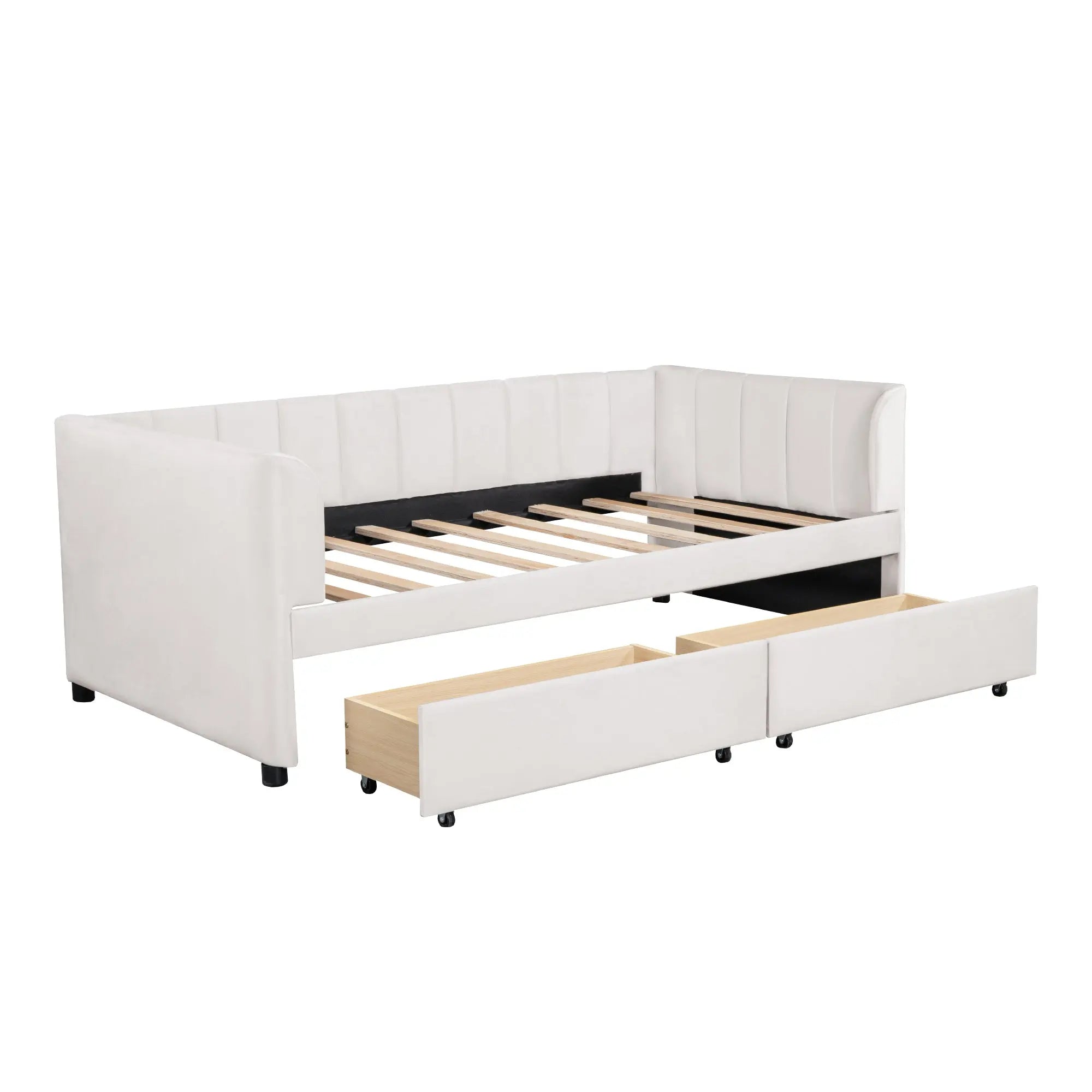 Bellemave® Twin Size Upholstered Daybed with Ergonomic Design Backrest and 2 Drawers - Bellemave
