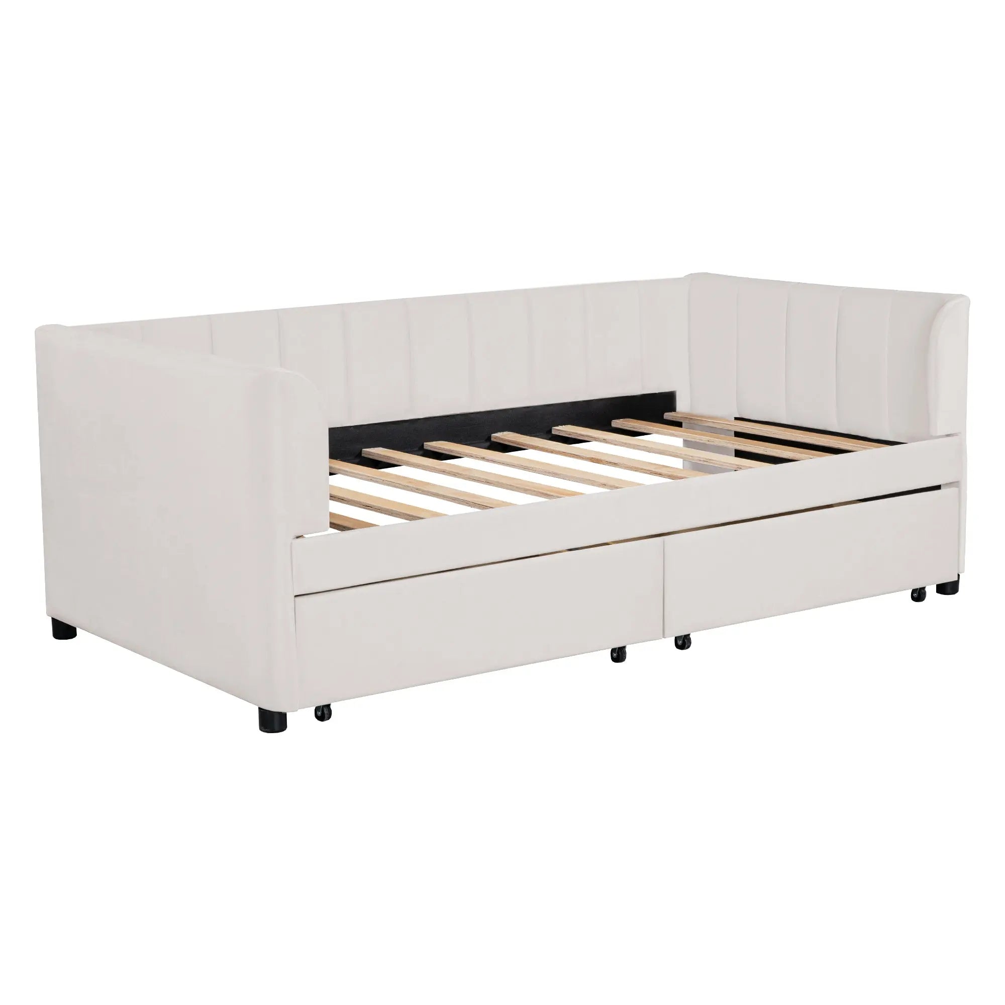 Bellemave® Twin Size Upholstered Daybed with Ergonomic Design Backrest and 2 Drawers - Bellemave