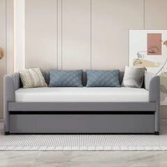 Bellemave® Twin Size Upholstered Daybed with Ergonomic Design Backrest and Trundle - Bellemave
