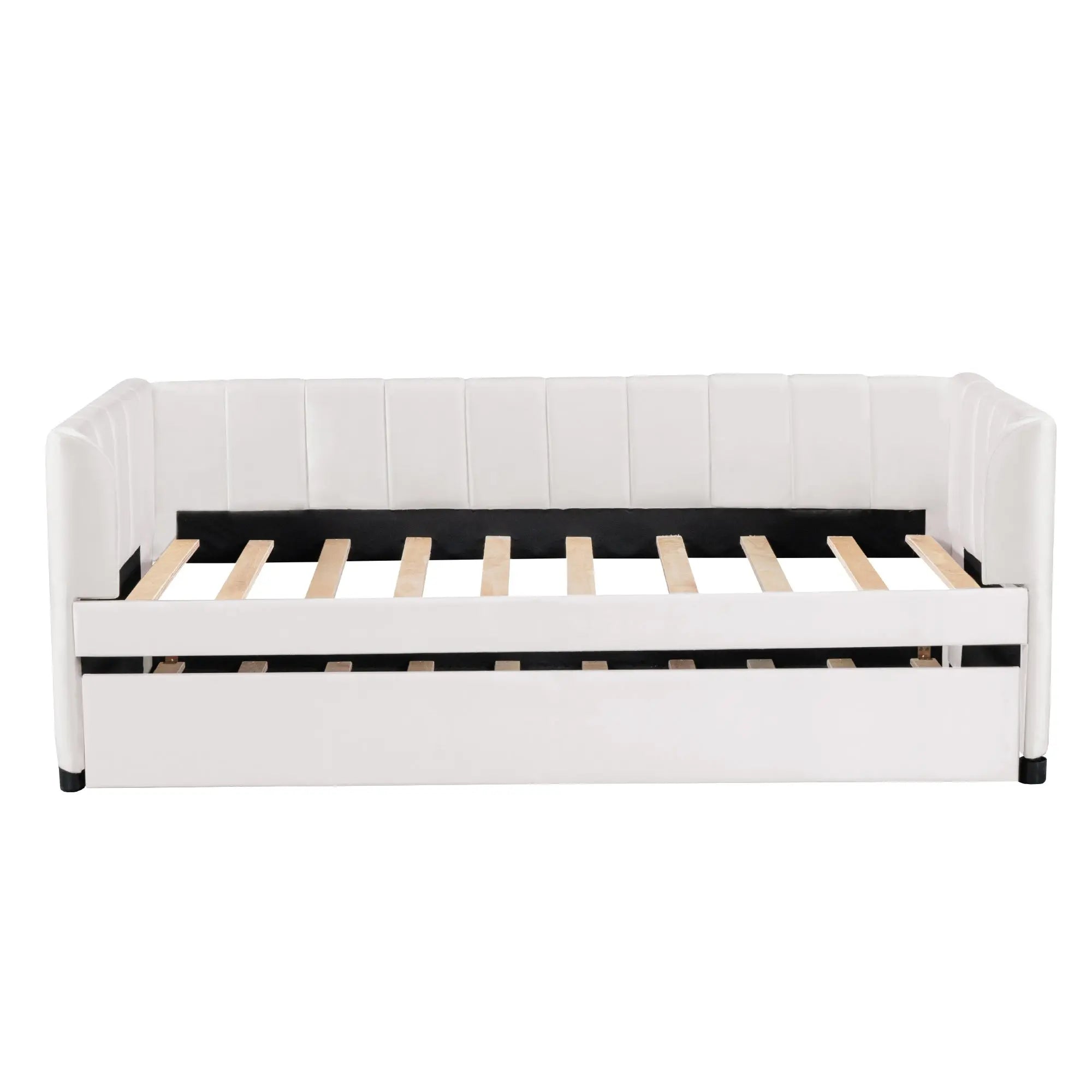 Bellemave® Twin Size Upholstered Daybed with Ergonomic Design Backrest and Trundle - Bellemave