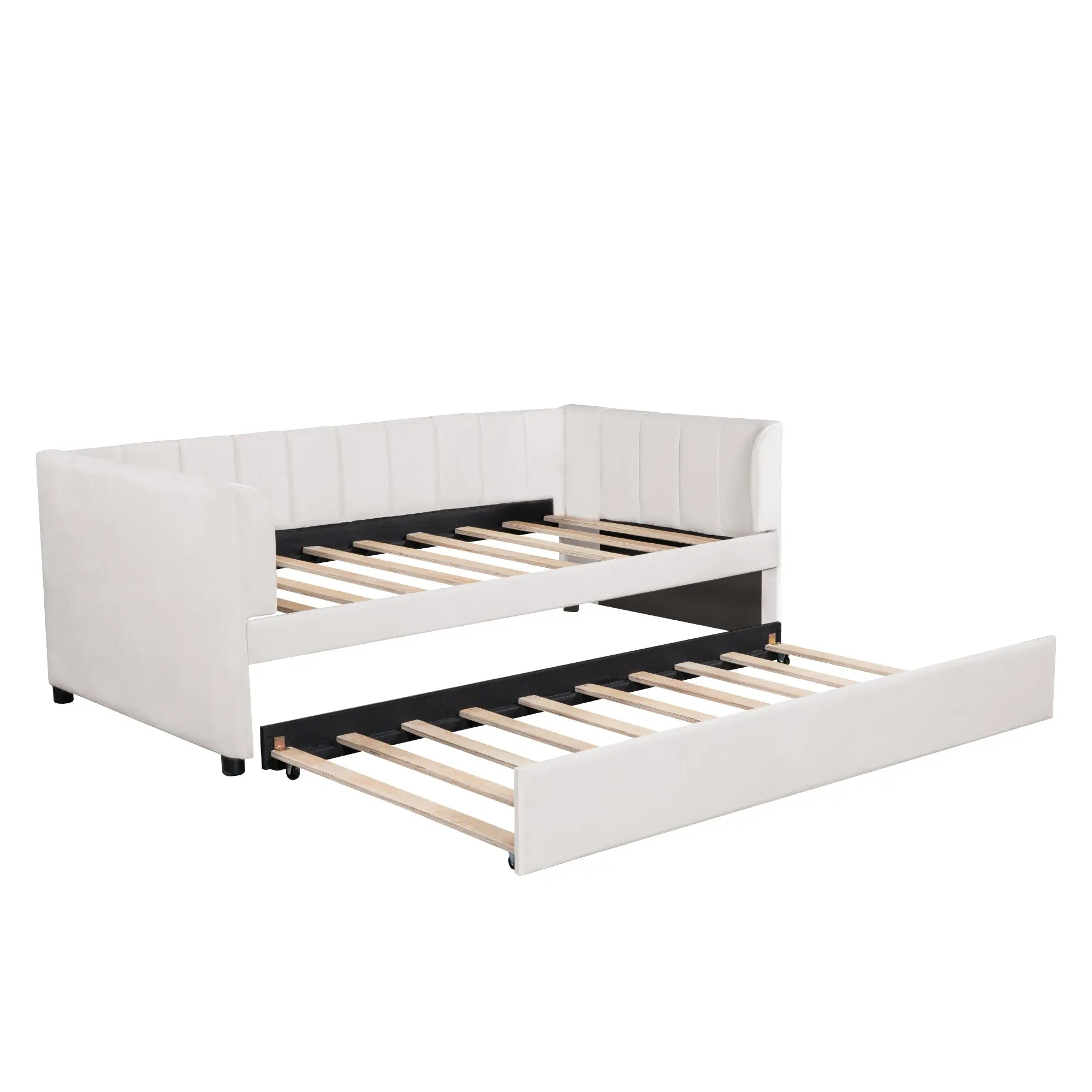 Bellemave® Twin Size Upholstered Daybed with Ergonomic Design Backrest and Trundle - Bellemave