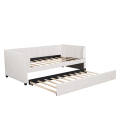 Bellemave® Twin Size Upholstered Daybed with Ergonomic Design Backrest and Trundle - Bellemave