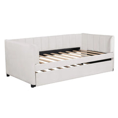 Bellemave® Twin Size Upholstered Daybed with Ergonomic Design Backrest and Trundle - Bellemave