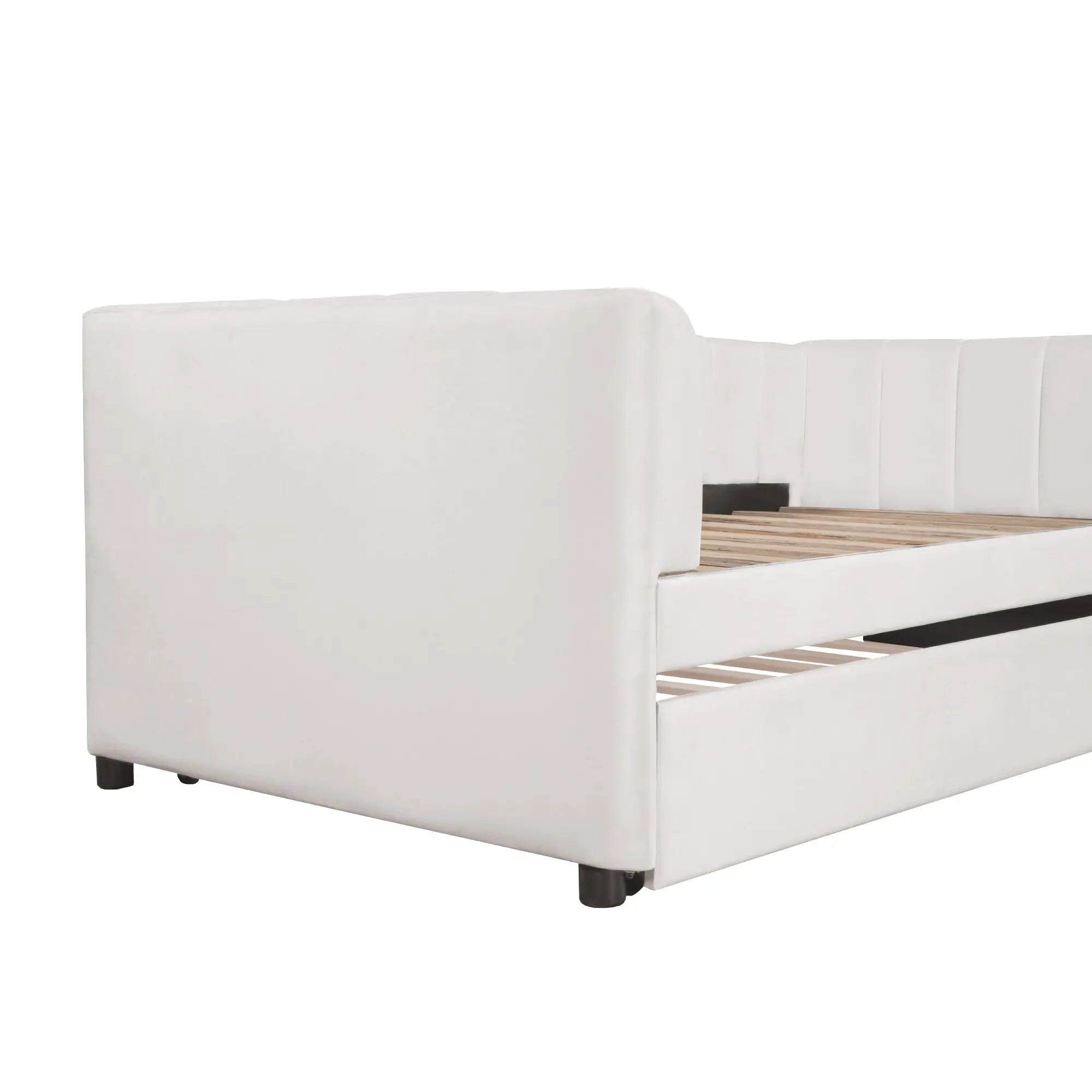 Bellemave® Twin Size Upholstered Daybed with Ergonomic Design Backrest and Trundle - Bellemave