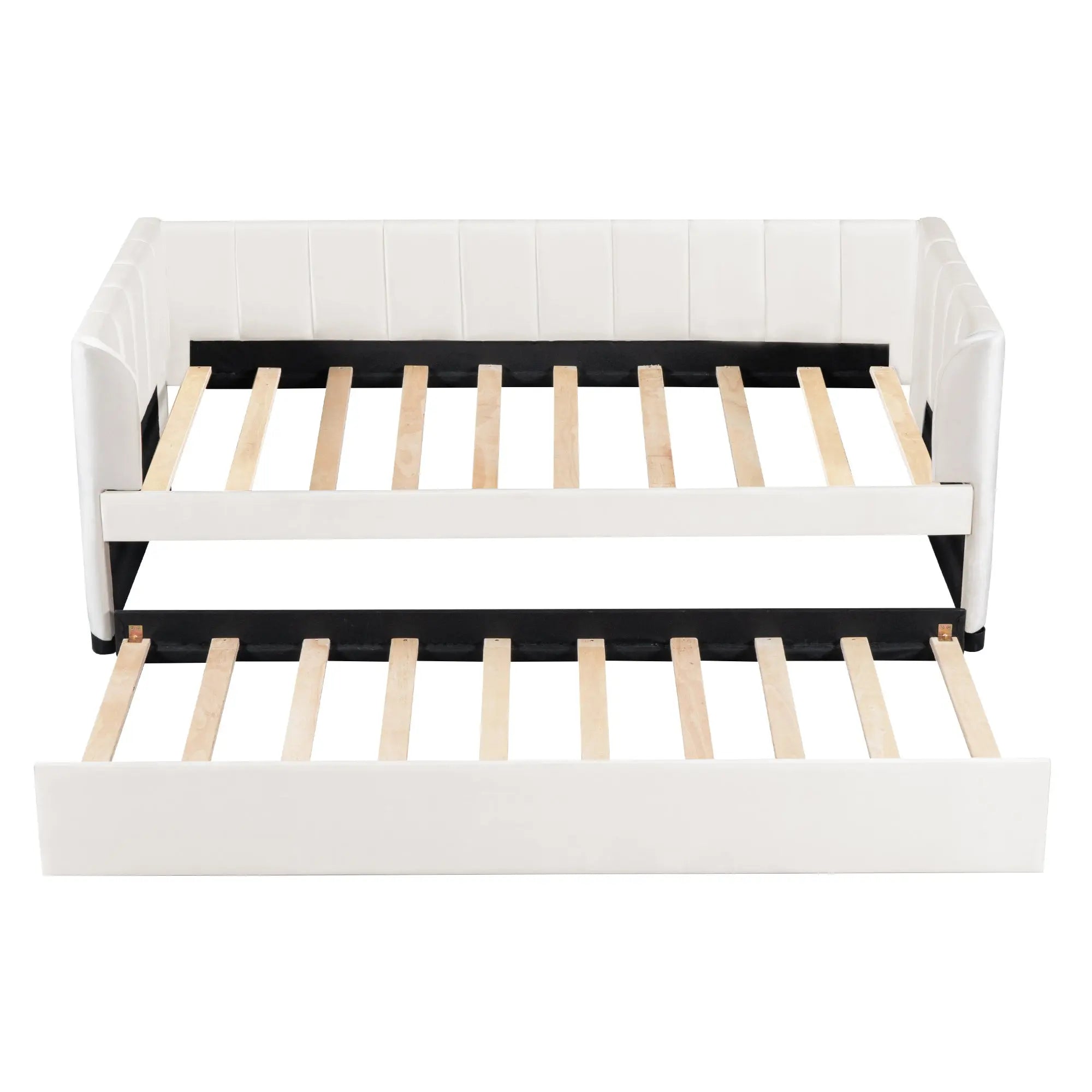 Bellemave® Twin Size Upholstered Daybed with Ergonomic Design Backrest and Trundle - Bellemave