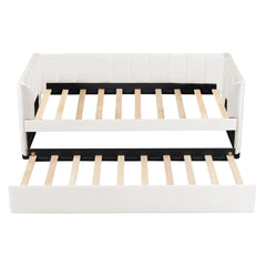 Bellemave® Twin Size Upholstered Daybed with Ergonomic Design Backrest and Trundle - Bellemave