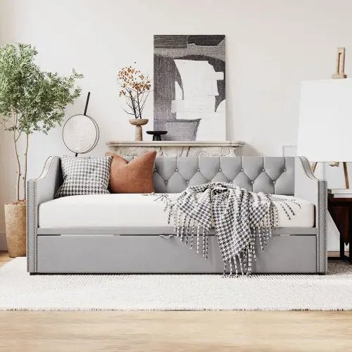 Bellemave® Twin Size Upholstered Daybed with Pop Up Trundle - Bellemave