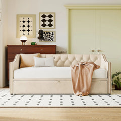 Bellemave® Twin Size Upholstered Daybed with Pop Up Trundle - Bellemave