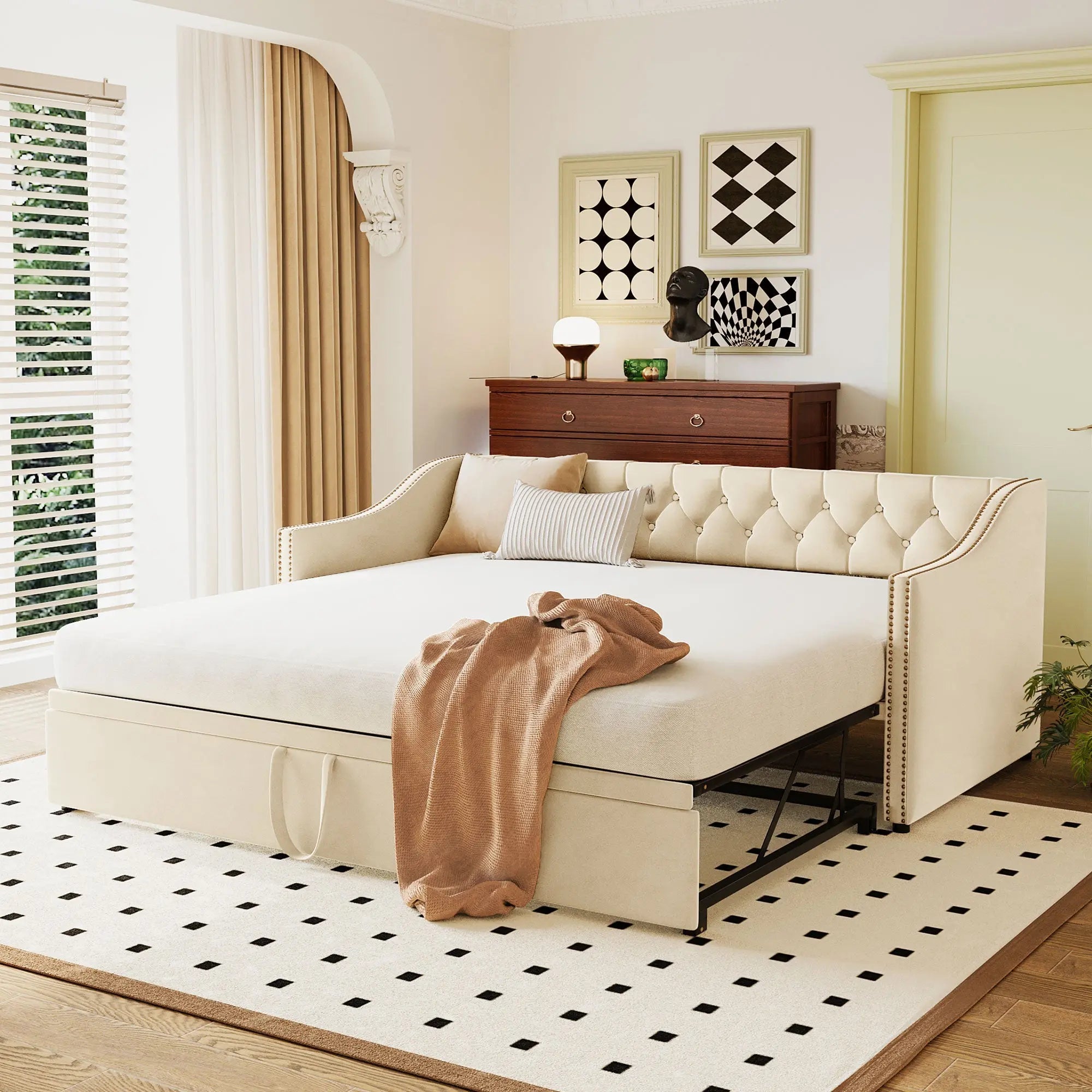 Bellemave® Twin Size Upholstered Daybed with Pop Up Trundle - Bellemave
