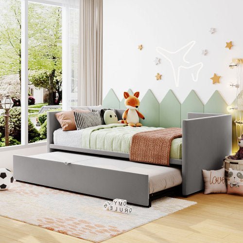 Bellemave® Twin Size Upholstered Daybed with Pop Up Trundle Bed - Bellemave