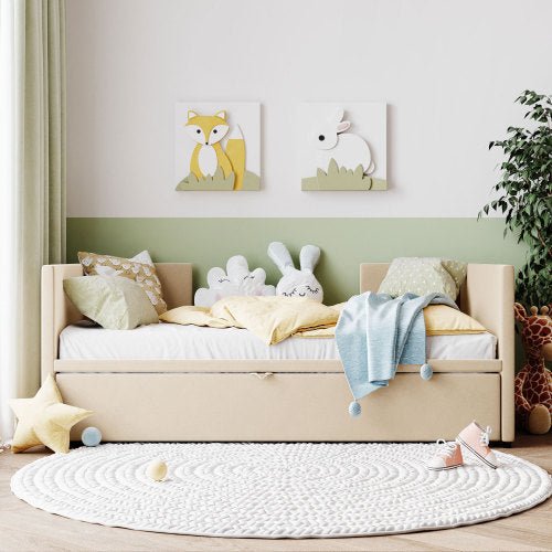 Bellemave® Twin Size Upholstered Daybed with Pop Up Trundle Bed - Bellemave