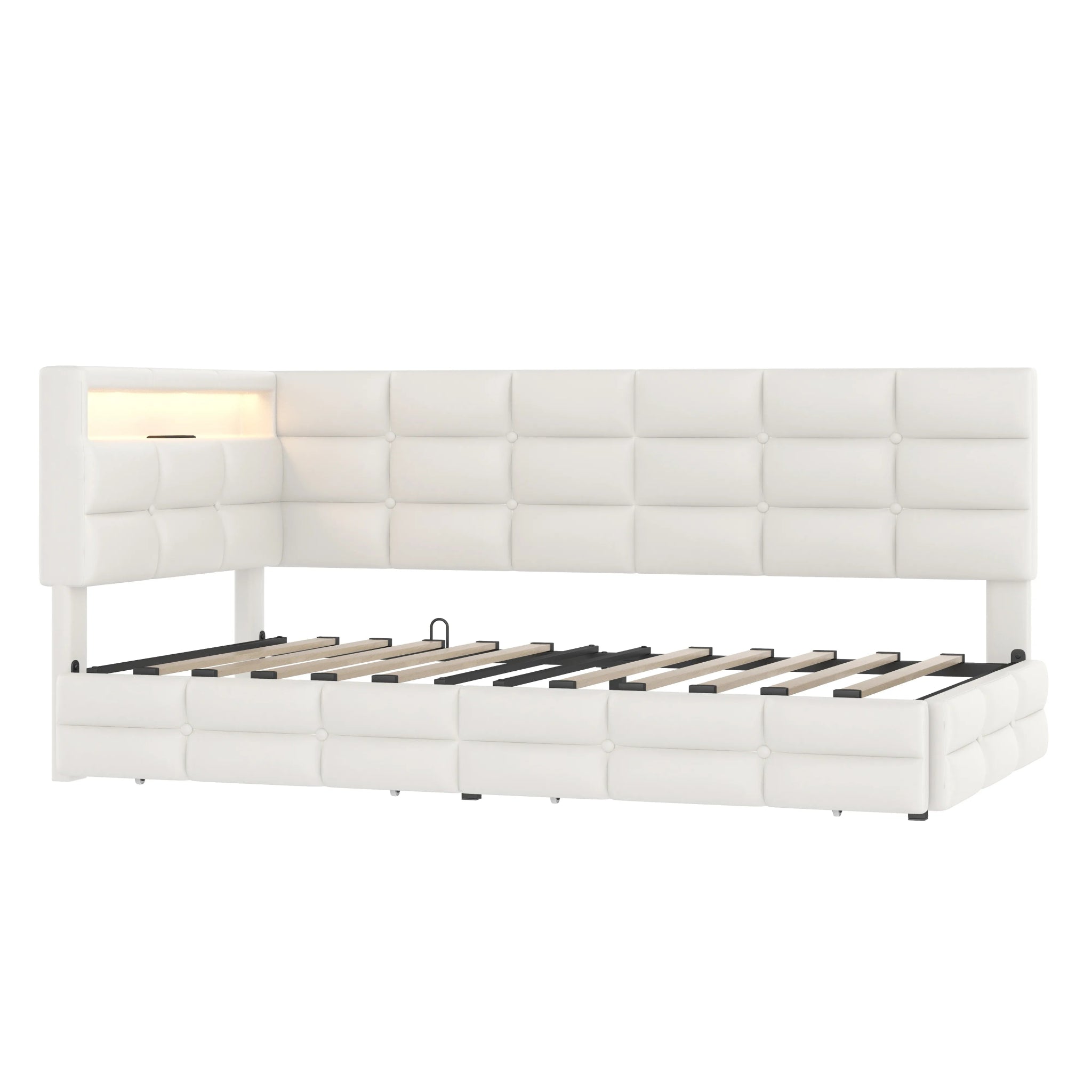 Bellemave® Twin Size Upholstered Daybed with Storage 2 Drawers and Charging Station, LED Lights and Storage Headboard - Bellemave