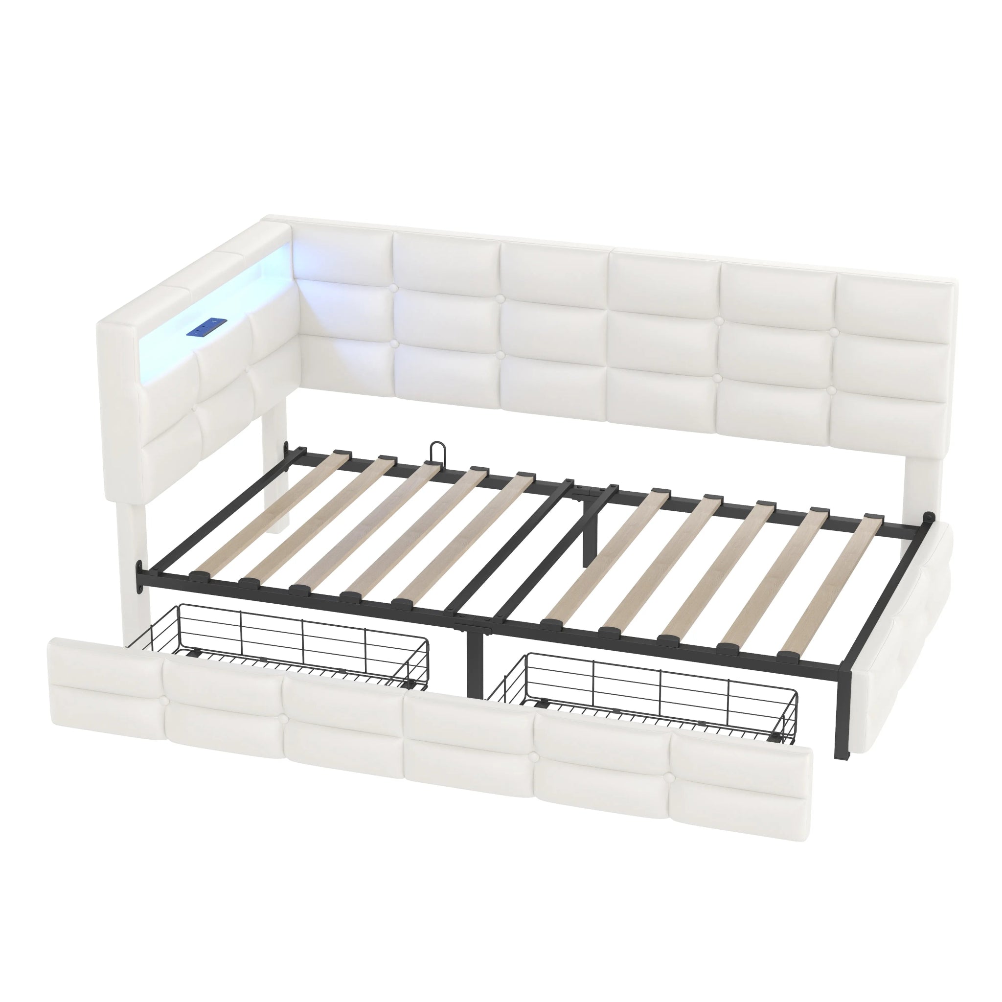 Bellemave® Twin Size Upholstered Daybed with Storage 2 Drawers and Charging Station, LED Lights and Storage Headboard - Bellemave