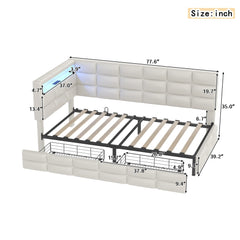 Bellemave® Twin Size Upholstered Daybed with Storage 2 Drawers and Charging Station, LED Lights and Storage Headboard - Bellemave