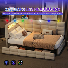 Bellemave® Twin Size Upholstered Daybed with Storage 2 Drawers and Charging Station, LED Lights and Storage Headboard - Bellemave