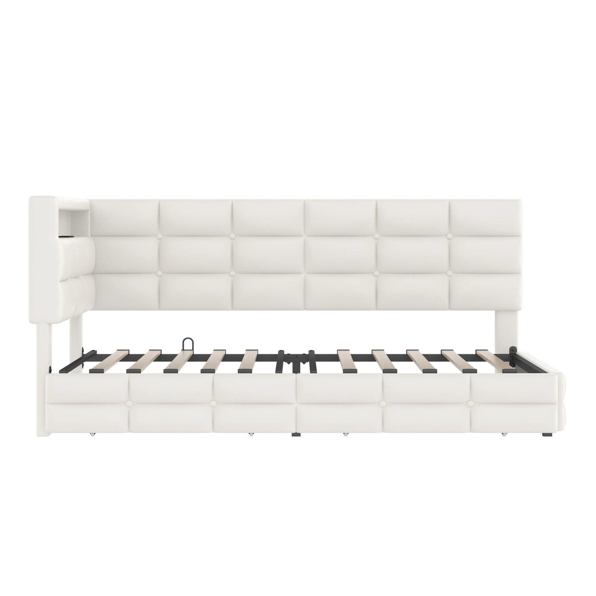 Bellemave® Twin Size Upholstered Daybed with Storage 2 Drawers and Charging Station, LED Lights and Storage Headboard - Bellemave