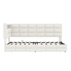 Bellemave® Twin Size Upholstered Daybed with Storage 2 Drawers and Charging Station, LED Lights and Storage Headboard - Bellemave