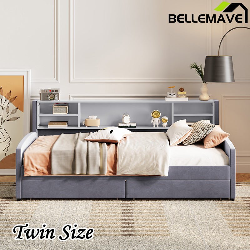 Bellemave® Twin size Upholstered Daybed with Storage and Drawers - Bellemave