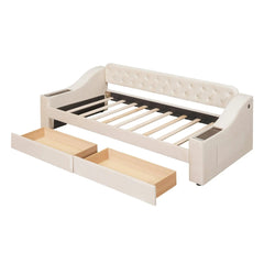 Bellemave® Twin Size Upholstered Daybed with Storage Armrests and USB Port - Bellemave