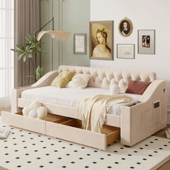 Bellemave® Twin Size Upholstered Daybed with Storage Armrests and USB Port - Bellemave