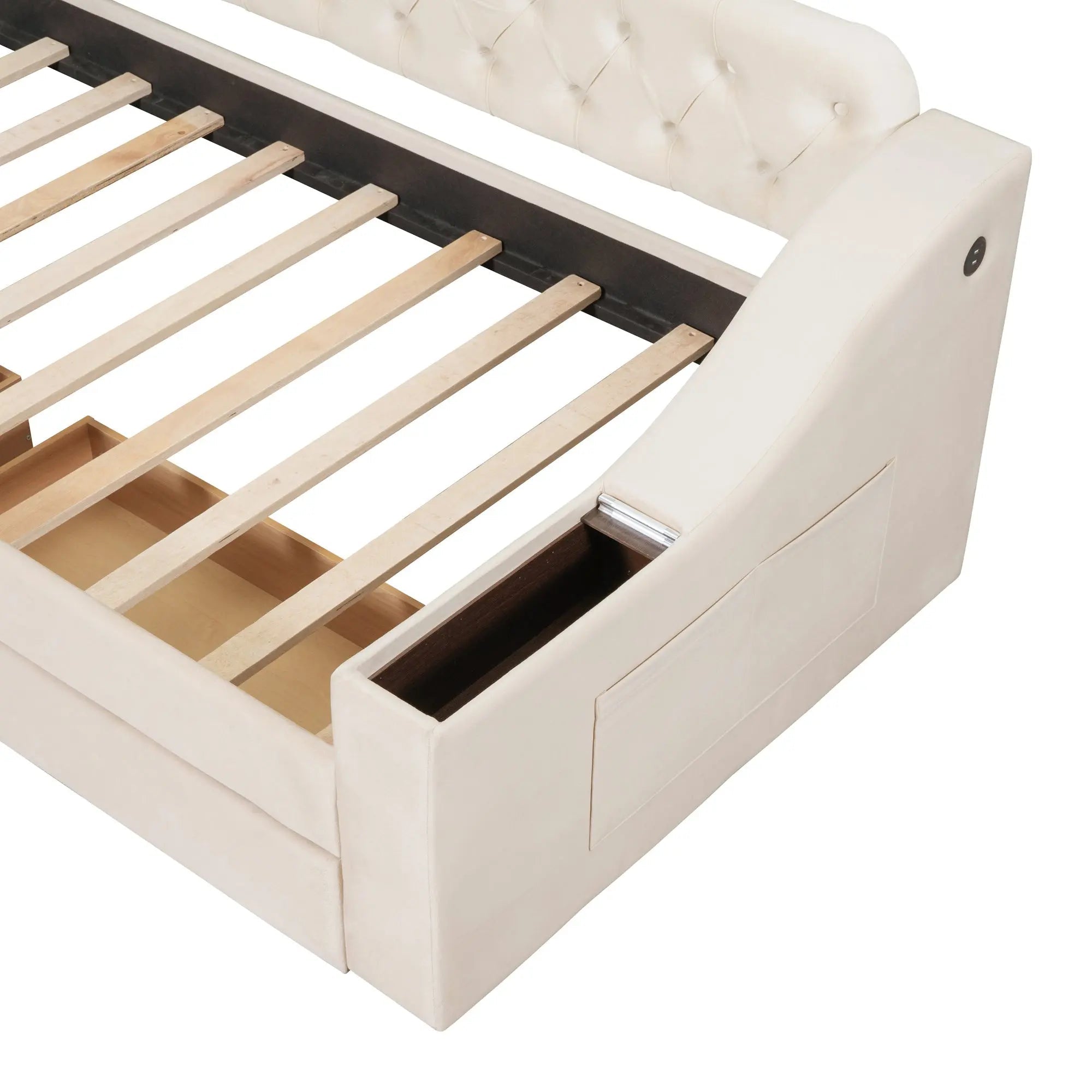 Bellemave® Twin Size Upholstered Daybed with Storage Armrests and USB Port - Bellemave