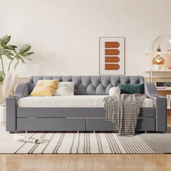 Bellemave® Twin Size Upholstered Daybed with Storage Armrests and USB Port - Bellemave