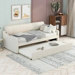Bellemave® Twin Size Upholstered Daybed with Trundle and USB Charging - Bellemave