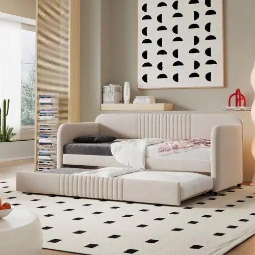 Bellemave® Twin Size Upholstered Daybed with Trundle Bed - Bellemave