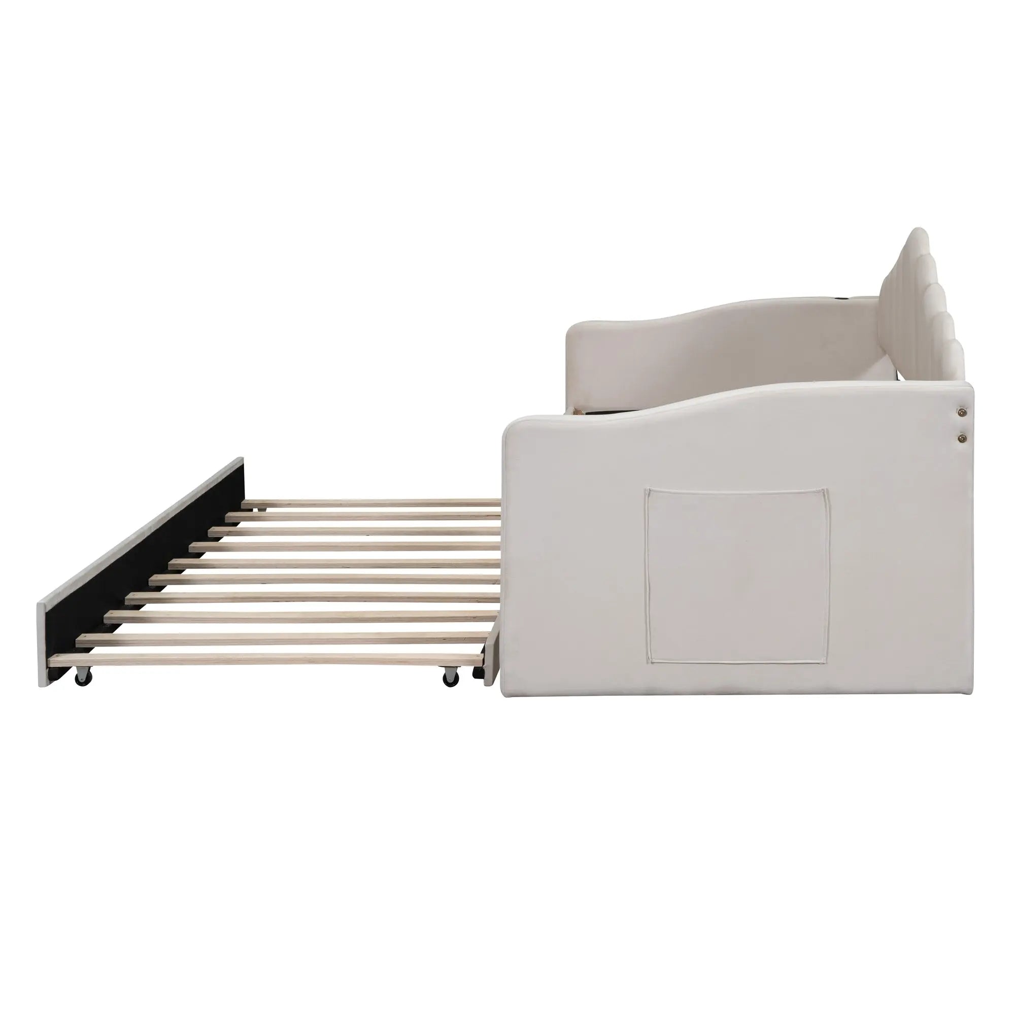 Bellemave® Twin Size Upholstered Daybed with Trundle Bed and USB Charging Ports - Bellemave